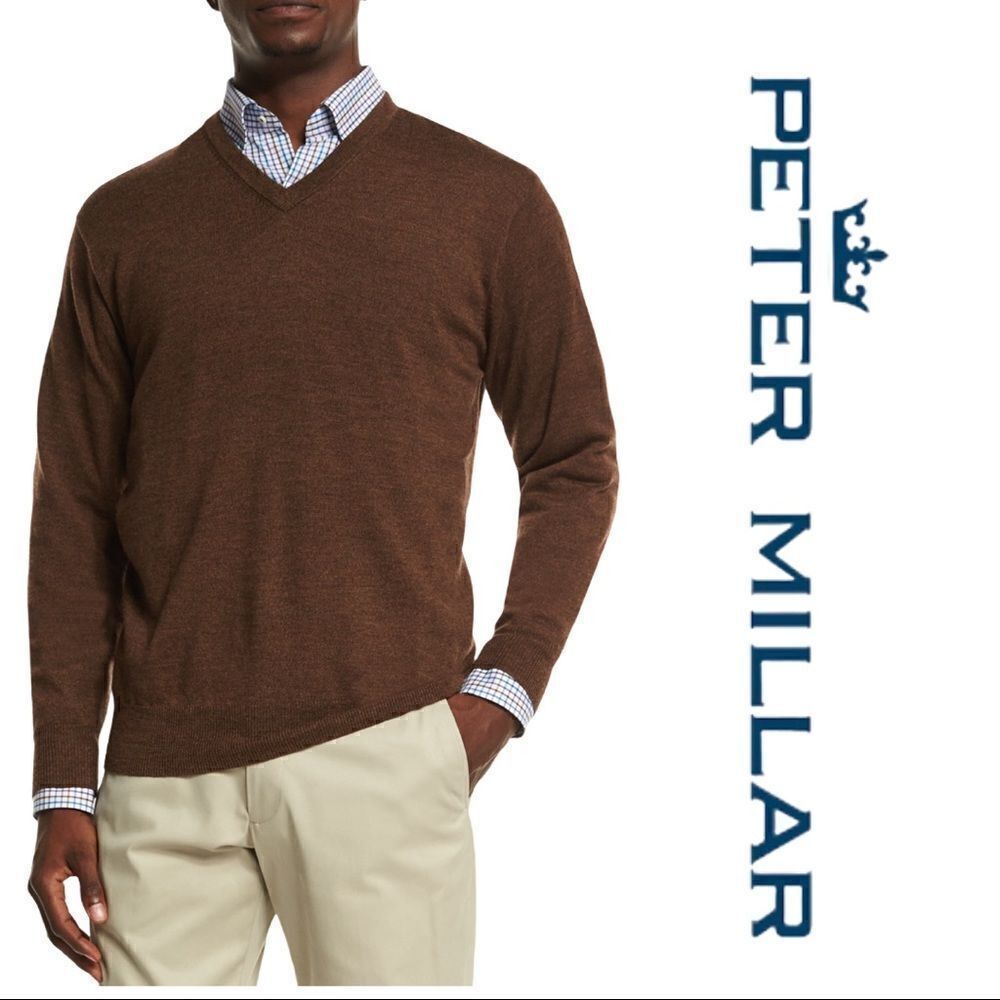Coffee Color Peter Millar V Neck Sweater Large